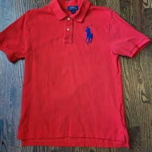 Polo Ralph Lauren Big Pony Collared Pullover Shirt Red Large 14-16